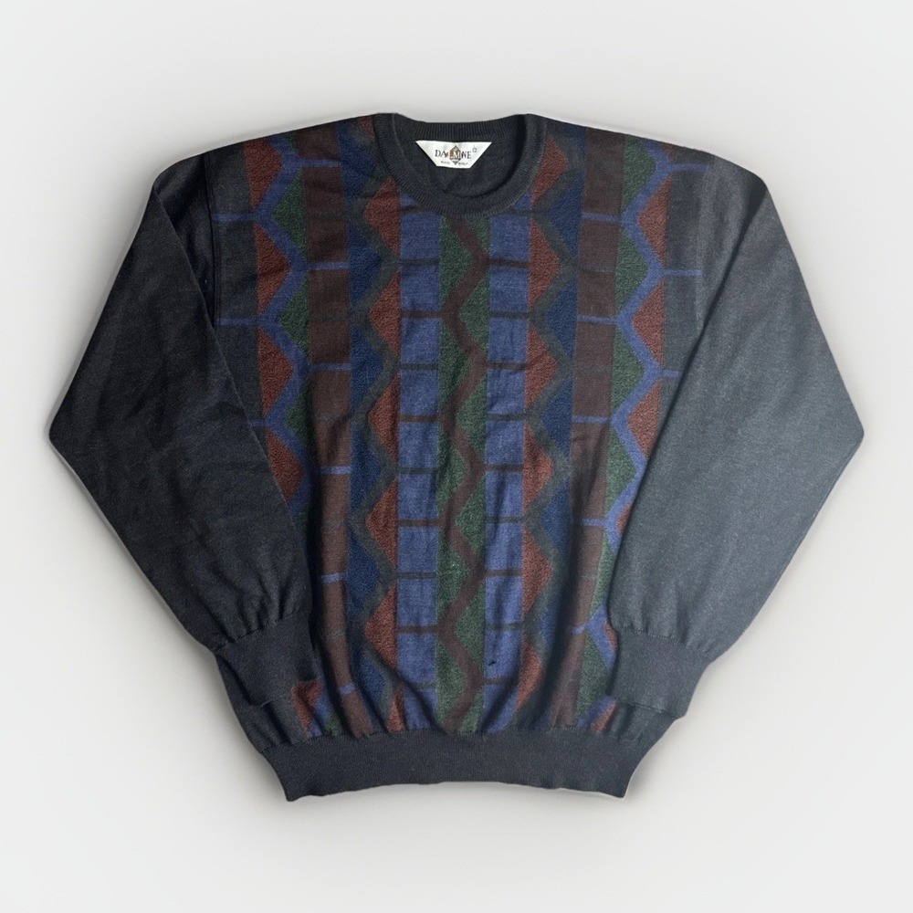 Vintage Dalmine Uomo Sweater Mens Large 52 Italy Merino Wool Crew Neck Geometric